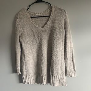 Eileen Fisher Oatmeal Linen Blend V Neck Sweater